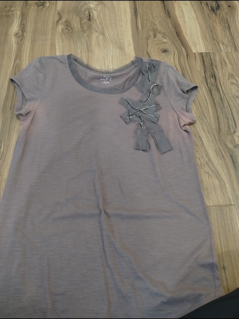 LOFT Lavender-Gray Short Sleeve Tee with Bow Accent